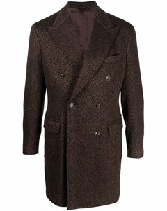 Двубортное пальто с узором в елочку Barba