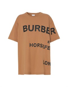 Коричневая футболка оверсайз с черным принтом Horseferry Burberry