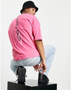Ярко розовая oversized футболка с вертикальным принтом логотипа на спине ASOS Dark Future Asos design