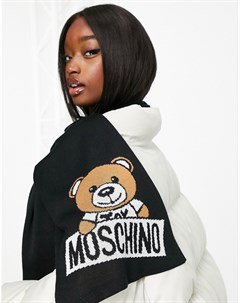 Черный шарф с плюшевым мишкой и логотипом Moschino
