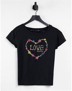 Черная футболка с логотипом в форме сердца Love moschino