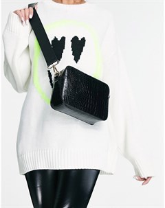 Прямоугольная сумка через плечо черного цвета с плетеным ремешком и крокодиловым узором Asos design