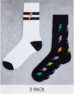 Набор из 2 пар спортивных носков с принтом разряда молнии Asos design