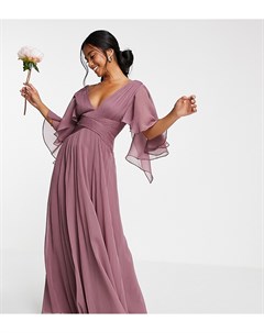 Розовато лиловое платье макси со сборками на лифе драпировкой рукавами пелеринами и запахом ASOS DES Asos petite