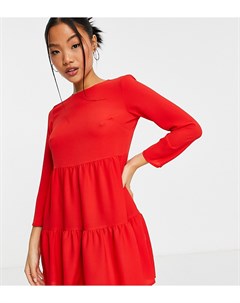 Красное свободное ярусное платье мини с длинными рукавами ASOS DESIGN Petite Asos petite