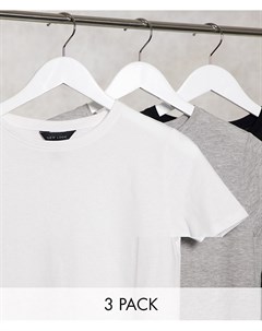 Набор из 3 футболок черного белого и серого цвета New look
