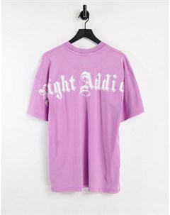 Фиолетовая футболка с эффектом кислотной стирки и принтом логотипа на спинке Night addict