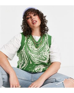 Свободный зеленый свитер жилет с мраморным узором от комплекта Daisy street plus