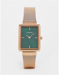 Женские часы цвета розового золота с зеленым квадратным циферблатом Sekonda