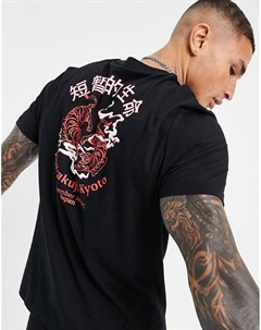 Черная футболка из органического хлопка с принтом тигра и надписью на спине Asos design
