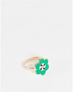 Кольцо в форме цветка с зеленой эмалью Vintage supply