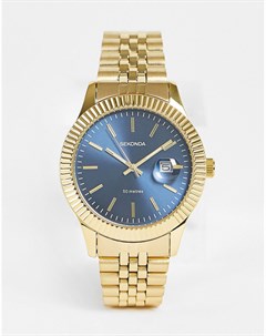 Золотистые часы браслет с темно синим циферблатом Sekonda