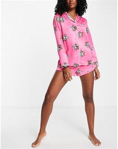 Пижамные шорты из атласа розового цвета с принтом звезд зебровой расцветки Loungeable