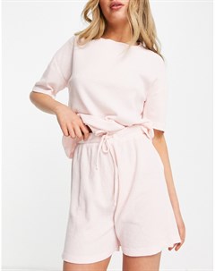 Светло розовый вафельный пижамный комплект из футболки и шорт Wednesday's girl