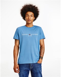 Синяя футболка с вышитым логотипом Tommy hilfiger