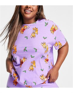 Новогодняя пижама фиолетового цвета с футболкой и леггинсами с принтом оленей ASOS DESIGN Curve Asos curve