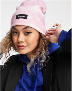 Розовая шапка бини в рубчик с нашивкой логотипа и принтом тай дай New girl order