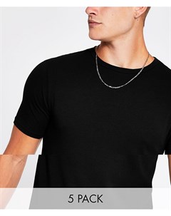 Набор из 5 черных обтягивающих футболок River island