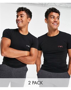 Набор из 2 черных футболок с монограммой Emporio armani bodywear