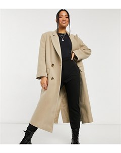 Бежевое удлиненное пальто из саржи в винтажном стиле Petite Asos design