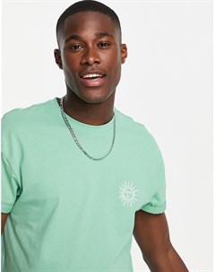 Зеленая футболка с вышитым солнцем New look