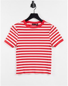 Узкая футболка в рубчик и бело красную полоску Asos design