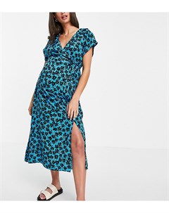 Синее платье миди с запахом и цветочным принтом New look maternity