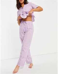 Комбинируемые сиреневые пижамные брюки с вышивкой ришелье Asos design