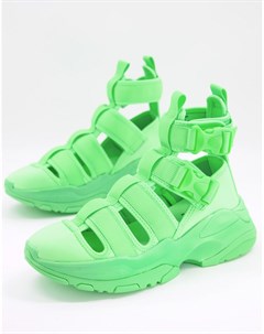 Неоново зеленые спортивные сандалии на толстой подошве Asos design