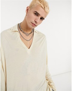 Бежевое oversized поло из вискозы с отложным воротником и глубоким вырезом Asos design