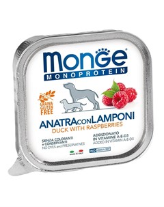 Консервы Dog Monoprotein Fruits Паштет из утки с малиной для собак 150гр Monge