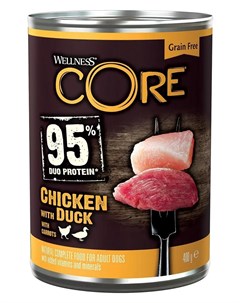Консервы Wellness 95 Курица с уткой и морковью для взрослых собак 400гр Core