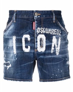 Джинсовые шорты с эффектом потертости и логотипом Icon Dsquared2