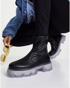 Эластичные ботинки черного и прозрачного цвета на толстой подошве Kendall Topshop