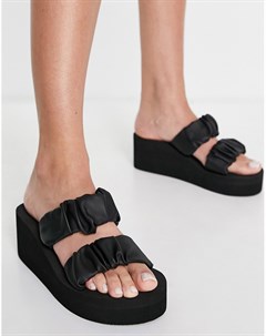 Черные сандалии мюли на платформе с присборенными ремешками Truffle collection