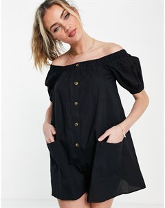 Черный ромпер на пуговицах с открытыми плечами Asos design