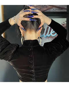 Черная бархатная укороченная блузка с корсетной отделкой и пышными рукавами от комплекта x Sophia Ha Labelrail