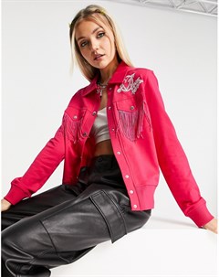 Розовая джинсовая куртка с бахромой Love moschino