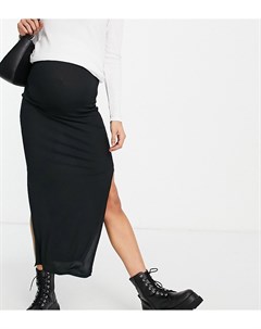 Черная юбка миди в рубчик с разрезами по бокам от комплекта Flounce london maternity