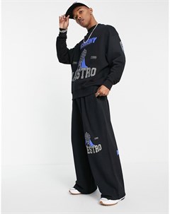Черные джоггеры с широкими штанинами и спортивными принтами в винтажном стиле от комплекта Asos design