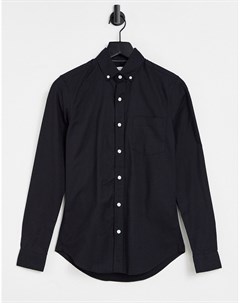 Черная оксфордская эластичная рубашка зауженного кроя с отделкой тесьмой Topman