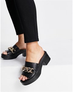 Черные кожаные босоножки премиум класса на платформе среднем каблуке и с декоративной цепочкой Heidi Asos design