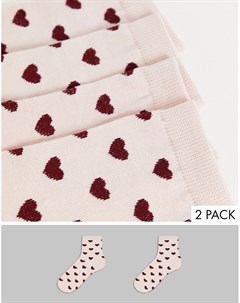 Набор из 2 пар розовых носков из органического хлопка с сердечками Monki