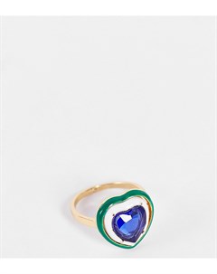 Кольцо с сердечком с кристаллом и эмалью зеленого цвета DesignB Curve Designb london curve
