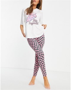 Пижама с леггинсами и футболкой с принтом Нoly Pepperoni в белом и розовом цветах Asos design