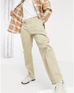 Светло бежевые брюки с широкими штанинами и поясом Topman