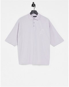 Сиреневая рубашка поло в стиле oversized с принтом в виде лица спереди Asos design
