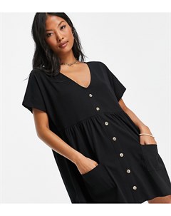 Черное платье мини на пуговицах с присборенной юбкой ASOS DESIGN Petite Asos petite