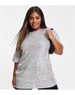 Серебристая футболка в стиле oversized с пайетками Curve Asos design