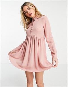 Пыльно розовое платье рубашка мини с присборенной юбкой Asos design